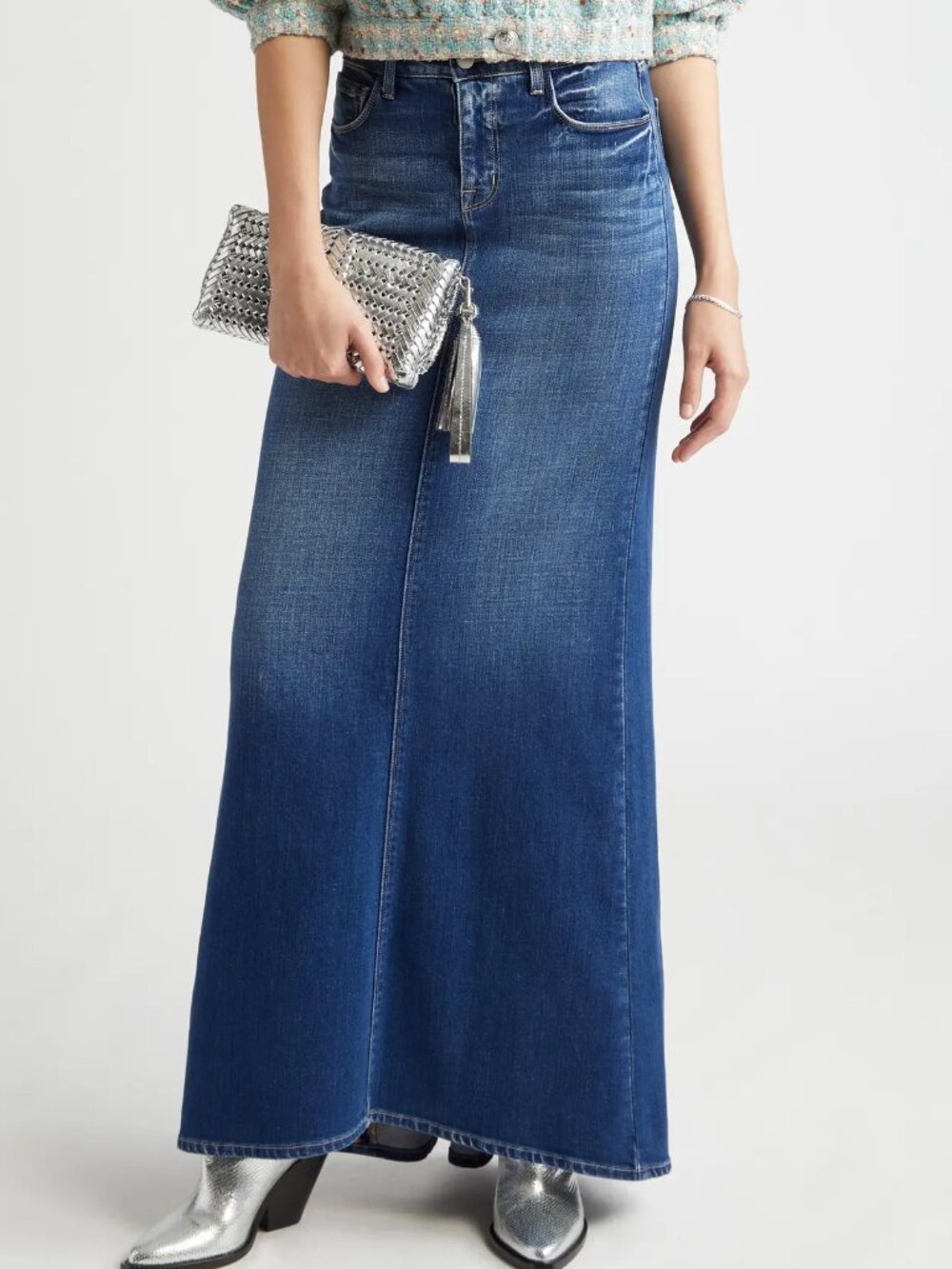 L'AGENCE Kailani Mermaid Denim Maxi Skirt, size 25; color: Athos
